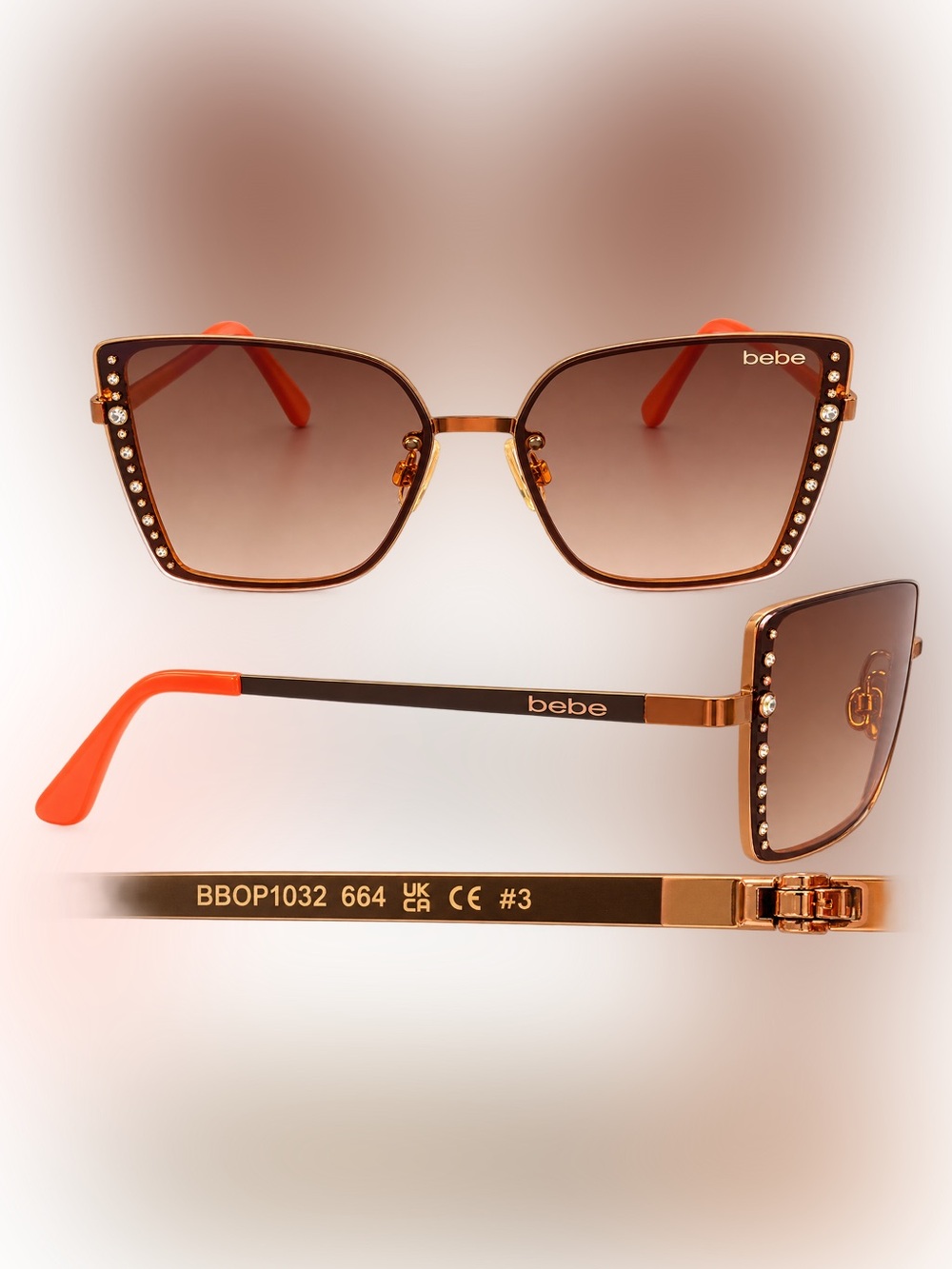 Bebe Gold and Brown Gradient Square Sunglasses (No Case)